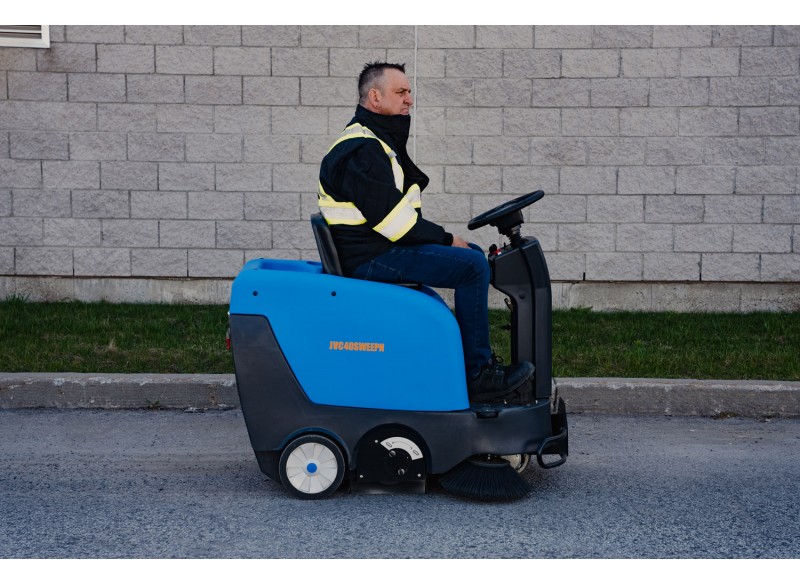 Industrial Ride On Sweeper Machine - JVC40SWEEPN from Johnny Vac - 39.5" (1 003 mm) Cleaning Path - Battery & Charger Included