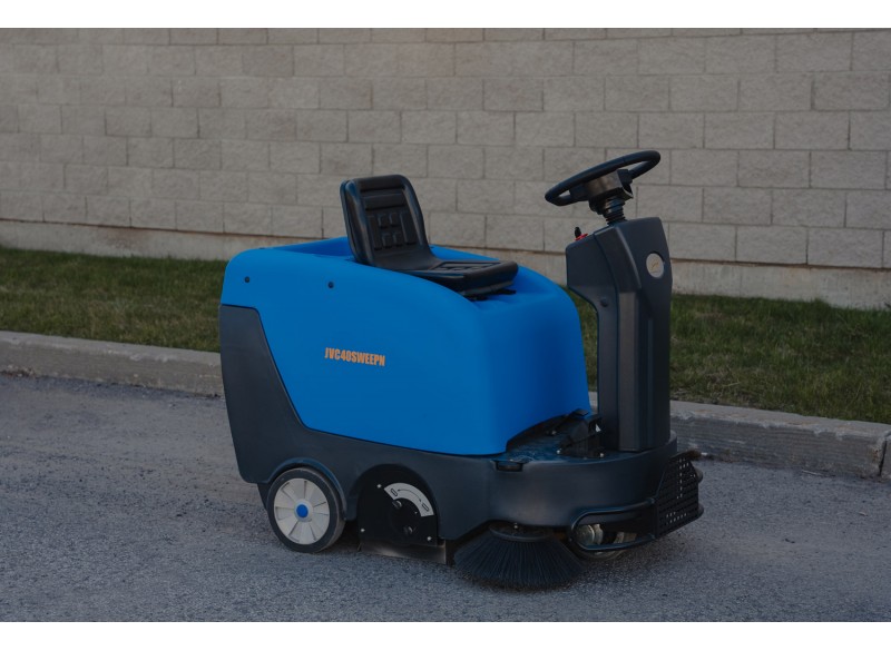 Industrial Ride On Sweeper Machine - JVC40SWEEPN from Johnny Vac - 39.5" (1 003 mm) Cleaning Path - Battery & Charger Included