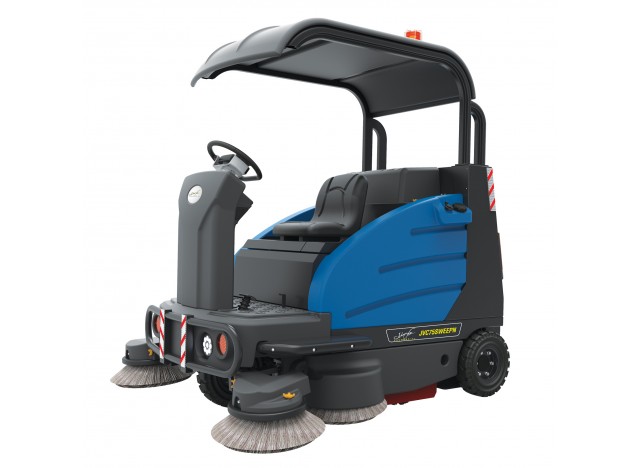 Industrial Ride-On Sweeper Machine JVC75SWEEPN from Johnny Vac - 74 1/4" (1886 mm) Cleaning Path - Roof - Battery & Charger Included