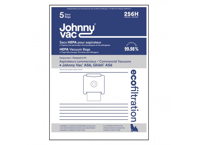 Sac microfiltre HEPA pour aspirateur Johnny Vac AS6, Ghibli AS6 - paquet de 5 sacs