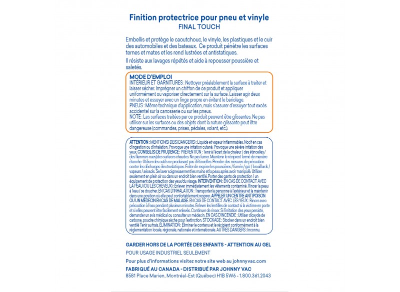 Finition protectrice pour pneu et vinyle - antistatique - 1 L (33,8 oz) - Attax ® Pro