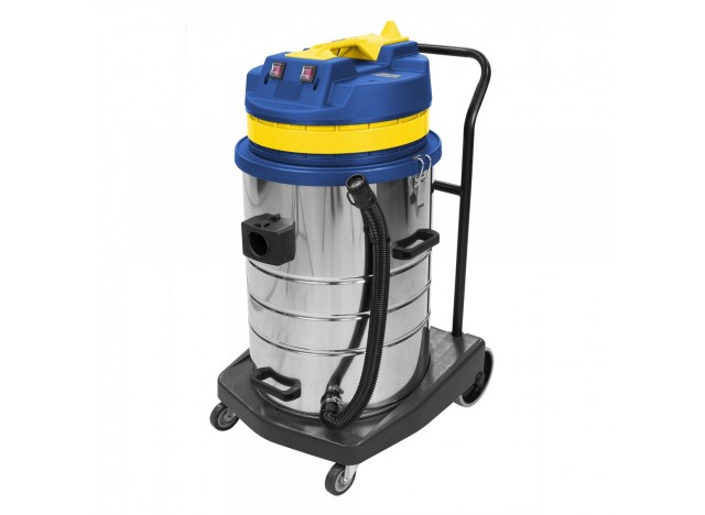 Commercial Wet & Dry Vacuum - Capacity of 18.5 gal (70 L) - Metal Tank on Trolley - 8' Hose - Metal Wands - Brushes and Accessories Included