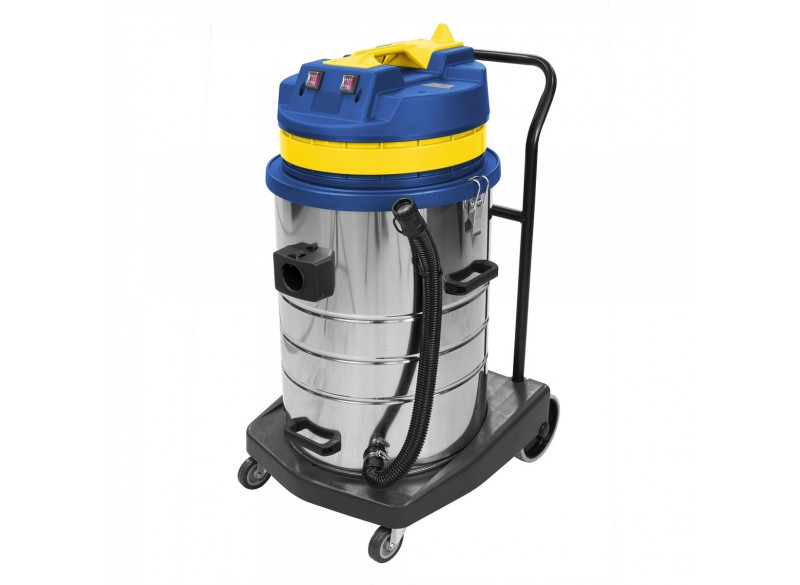 Commercial Wet & Dry Vacuum - Capacity of 18.5 gal (70 L) - Metal Tank on Trolley - 8' Hose - Metal Wands - Brushes and Accessories Included