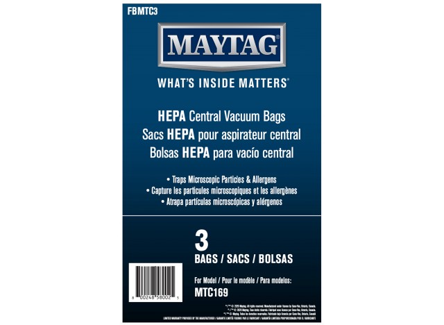 HEPA Microfilter Bags for Maytag® Central Vacuum - Fits On MTC169 model - 3-Pack - Maytag FBMTC3