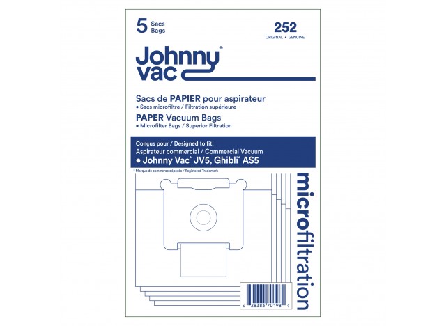 Paper Bag for Johnny Vac Commercial Vacuum  JV5 and Ghibli AS5 - Pack of 5 Bags
