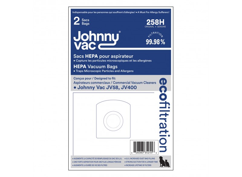 HEPA Microfilter Bag for Johnny Vac Vacuum Models JV400 and JV58 - Pack of 2 Bags