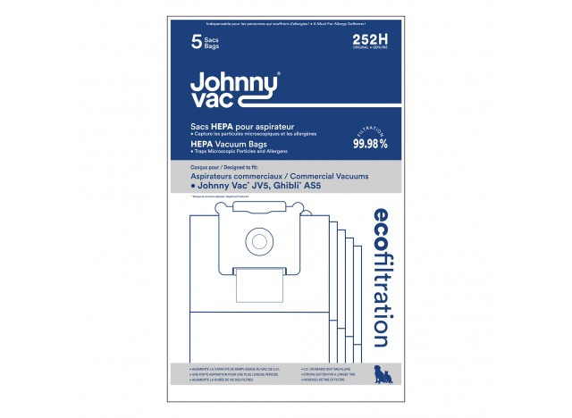 Sac microfiltre HEPA pour aspirateur commercial Johnny Vac JV5 et Ghibli  AS5 - paquet de 5 sacs