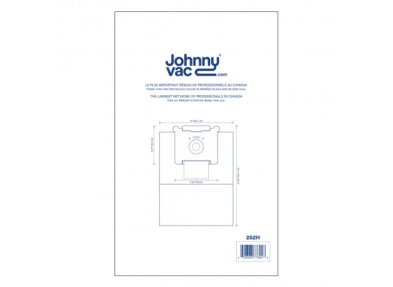 Sac microfiltre HEPA pour aspirateur commercial Johnny Vac JV5 et Ghibli  AS5 - paquet de 5 sacs