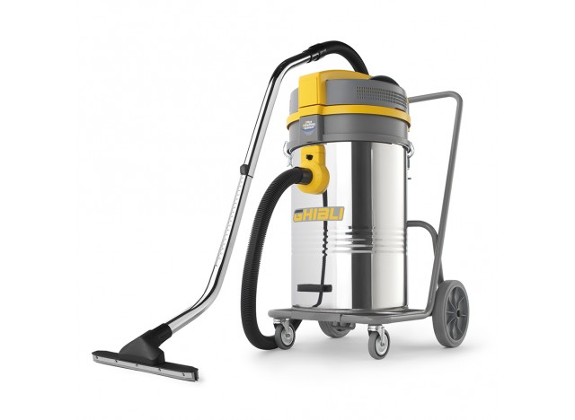 Aspirateur commercial sec et humide - capacité de 56 L (15 gal) - 2 moteurs - cuve en métal sur chariot - boyau de 8'