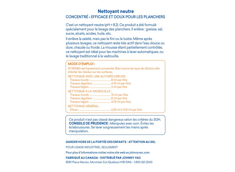 Nettoyant neutre - Efficace et doux pour les planchers - 18.9 L (5 gal) - Attax ® Pro