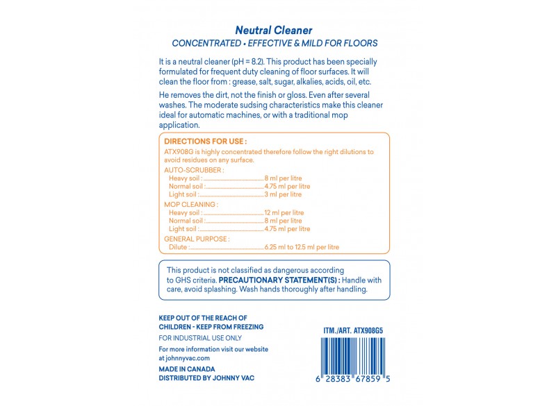 Neutral Cleaner - Effective And Mild For Floors - 5 gal (18.9 L) - Attax ® Pro