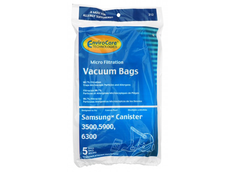 Microfilter Bag for Samsung Canister Vacuum Models 3500, 5900 and 6300 - Pack of 5 Bags - Envirocare 212