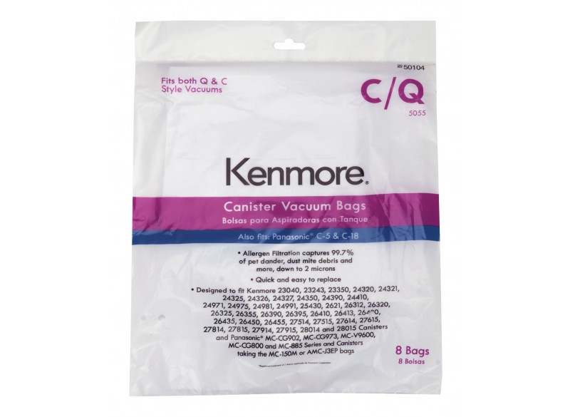 Bag for Kenmore Canister Vacuum Style Q/C and Panasonic C-5, C-18 - Pack of 8 Bags - 50104