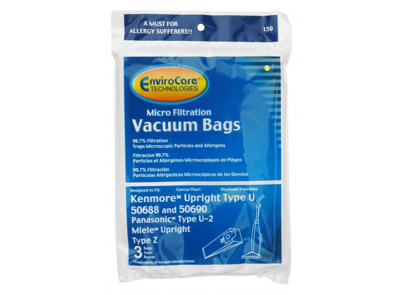 Microfilter Bag for Kenmore 5068 Type U Upright Vacuum - Pack of 3 Bags - Envirocare 159