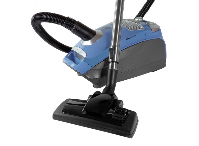 Aspirateur chariot - Johnny Vac Silenzio - filtration HEPA - sac HEPA - manchon télescopique - ensemble de brosses - bleu