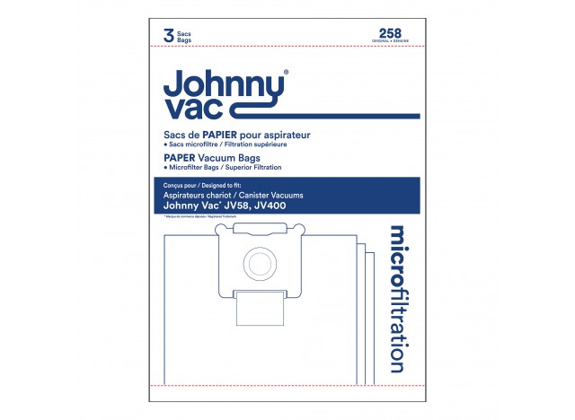 Sac en papier pour aspirateur Johnny Vac modèles JV58 et JV400 - paquet de 3 sacs