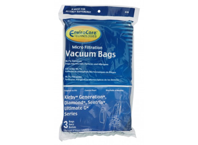 Microfilter Bag for Kirby Generation Vacuum - Pack of 3 Bags - Envirocare 839