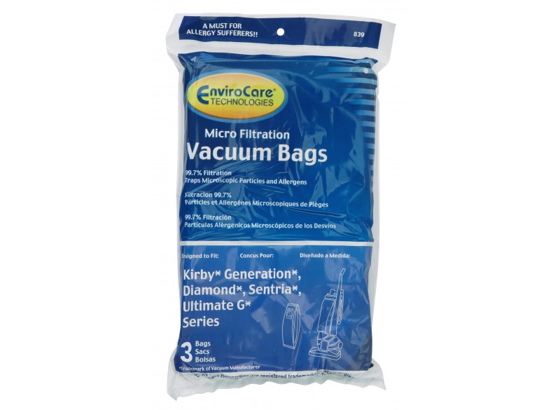 Microfilter Bag for Kirby Generation Vacuum - Pack of 3 Bags - Envirocare 839