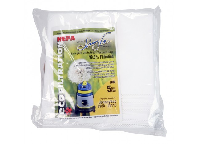 HEPA Microfilter Bag for Johnny Vac Vacuum JV80 et JV115 - Pack of 5 Bags