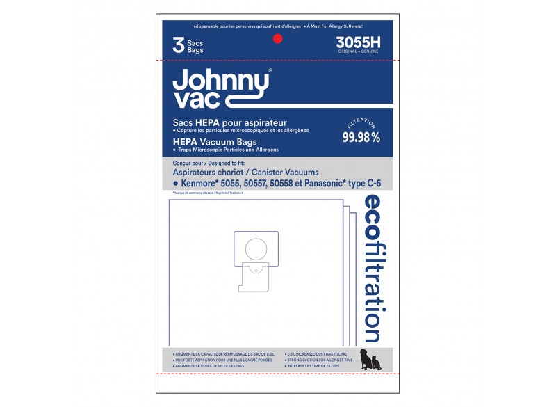Sac microfiltre HEPA pour aspirateur Kenmore modèles 5055, 50557, 50558 et Panasonic type C-5 - paquet de 3 sacs - Envirocare A137JV