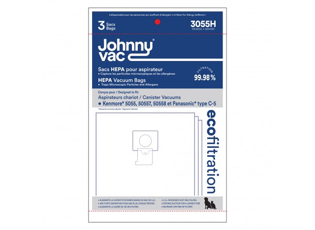 Sac microfiltre HEPA pour aspirateur Kenmore modèles 5055, 50557, 50558 et Panasonic type C-5 - paquet de 3 sacs - Envirocare A137JV