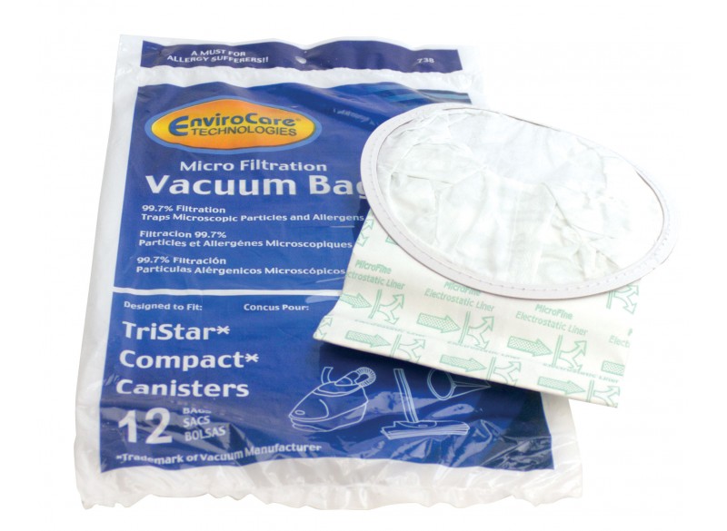 Microfilter Vacuum Bag for Compact and Tristar Canister Vacuum Cleaner - Pack of 12 Bags - Envirocare 738