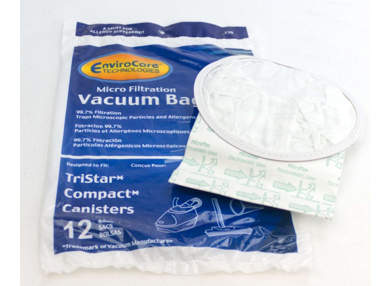 Microfilter Vacuum Bag for Compact and Tristar Canister Vacuum Cleaner - Pack of 12 Bags - Envirocare 738