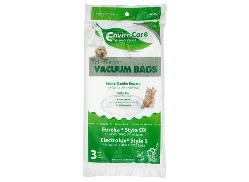 HEPA Microfilter Vacuum Bag for Electrolux Style S, 6500, 69900 and CV140 Series - Pack of 3 Bags - Envirocare A135