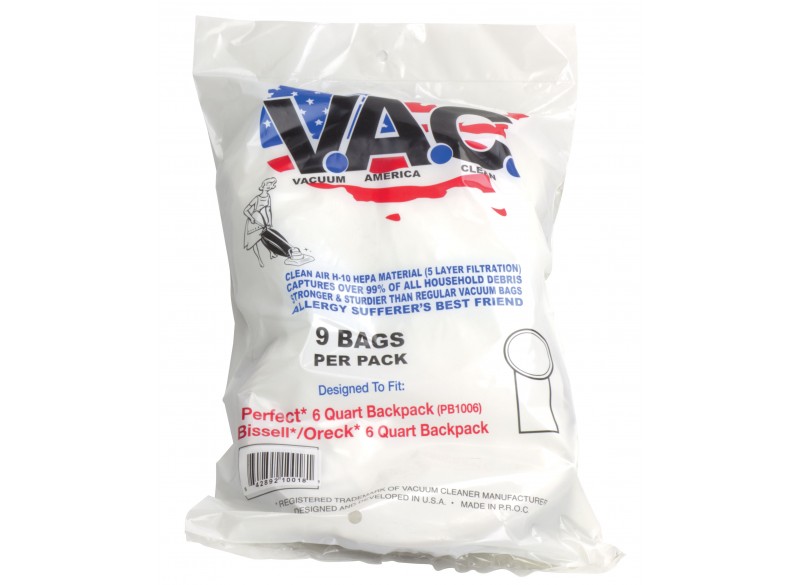 HEPA Microfilter Vacuum Bag for Back Pack - Perfect PB1006 - Bissel 6 Quarts - Oreck 6 Quarts - Pack of 9 Bags - Vac19