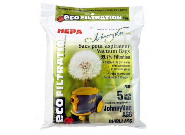 Sac microfiltre HEPA pour aspirateur Johnny Vac AS6, Ghibli AS6 - paquet de 5 sacs