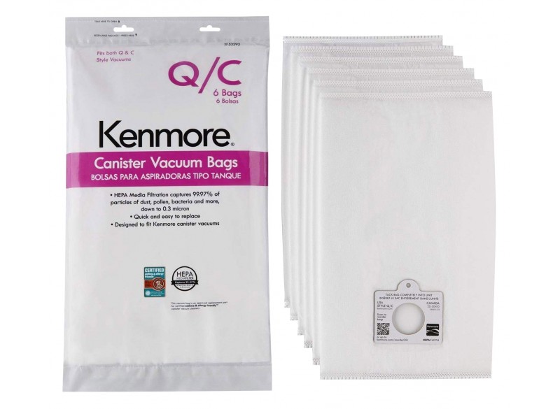 Sac HEPA pour aspirateur chariot Kenmore - É-U Type Q/C - Canada 20-50410 - filtration médiane synthétique - Q/C53292 - paquet de 6 sacs