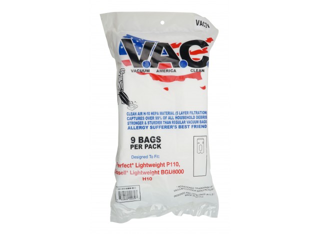 Microfiber Bag - HEPA Filtration by V.A.C. - Fits On Bissell Lightweight BGU8000 H10 and Perfect Lightweight P110 Vacuums - Pack of 9 Bags - VAC31 - 842892100303