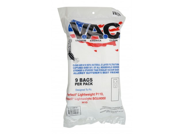 Sac en microfibre - filtration HEPA V.A.C. - Conçu pour aspirateurs Bissell Lightweight BGU8000 H10 et Perfect Lightweight P110 - paquet de 9 sacs - VAC31 - 842892100303