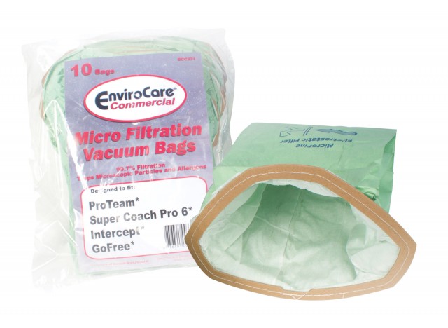 Microfilter Bag for Proteam, Super Coach Pro 6, Intercept and Go Free Backpack Vacuum - Pack of 10 Bags - Envirocare ECC331