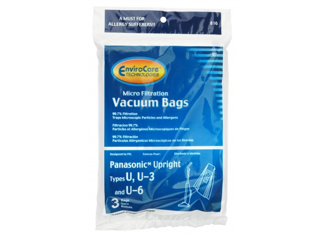Microfilter Bag for Panasonic Type U, U-3 et U-6 Vacuum - Pack of 3 Bags - Envirocare 816