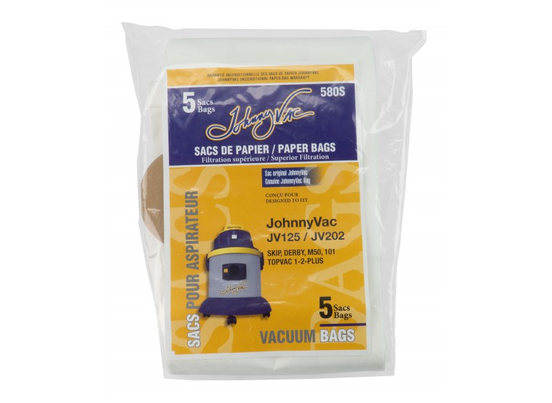 Paper Bag for Johnny Vac Vacuum JV125 and JV202 - SKIP, Derby, M50, 101, Topvac 1-2-PLUS - Pack of 5 Bags