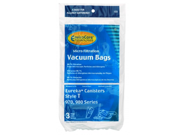 Microfilter Bag for Eureka Type T 970, 980 Series Canister Vacuum - Pack of 3 Bags - Envirocare 133