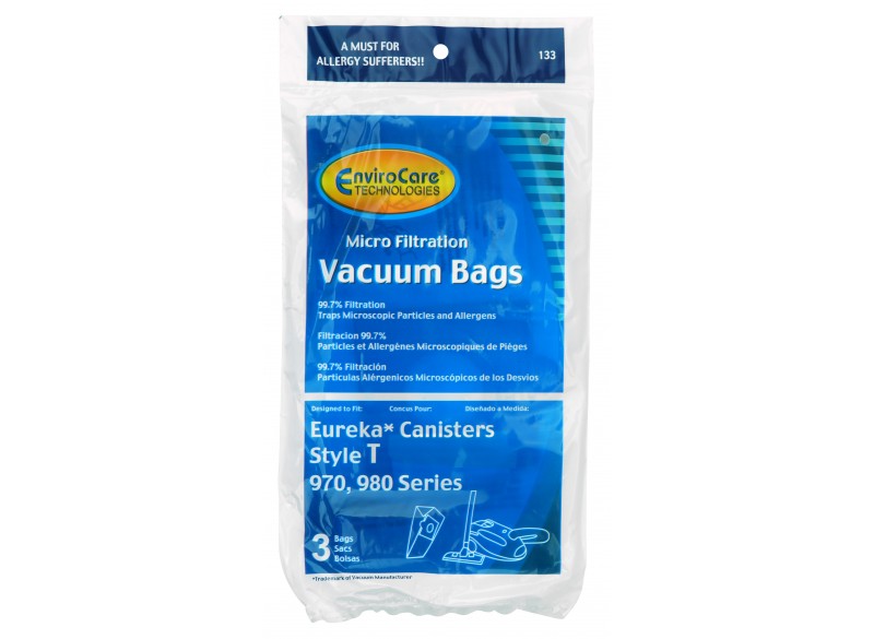 Microfilter Bag for Eureka Type T 970, 980 Series Canister Vacuum - Pack of 3 Bags - Envirocare 133