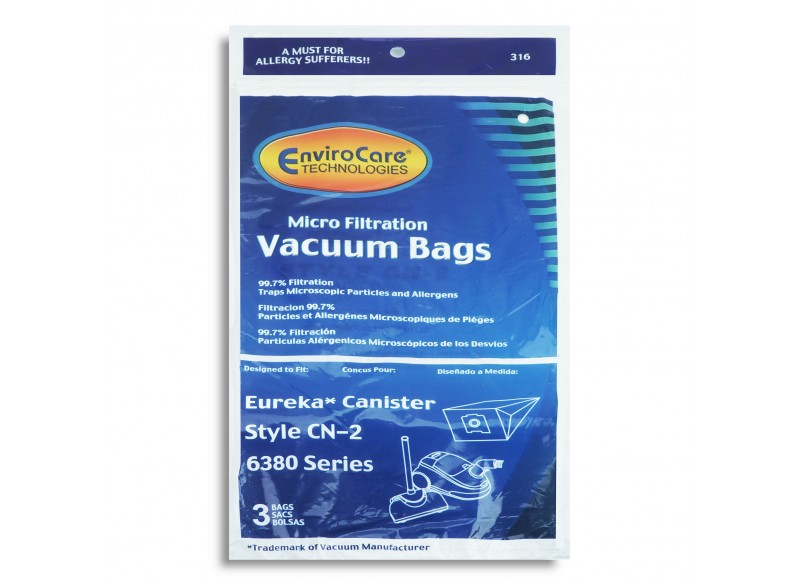 Sac microfiltre pour aspirateur Eureka style CN-2 série 6380 - paquet de 3 sacs - Envirocare 316