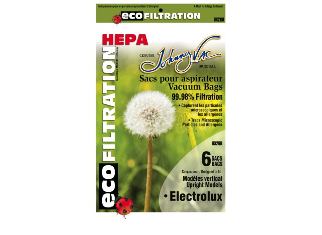 Sac microfiltre HEPA pour aspirateur Electrolux vertical - paquet de 6 sacs - Envirocare 138HJV