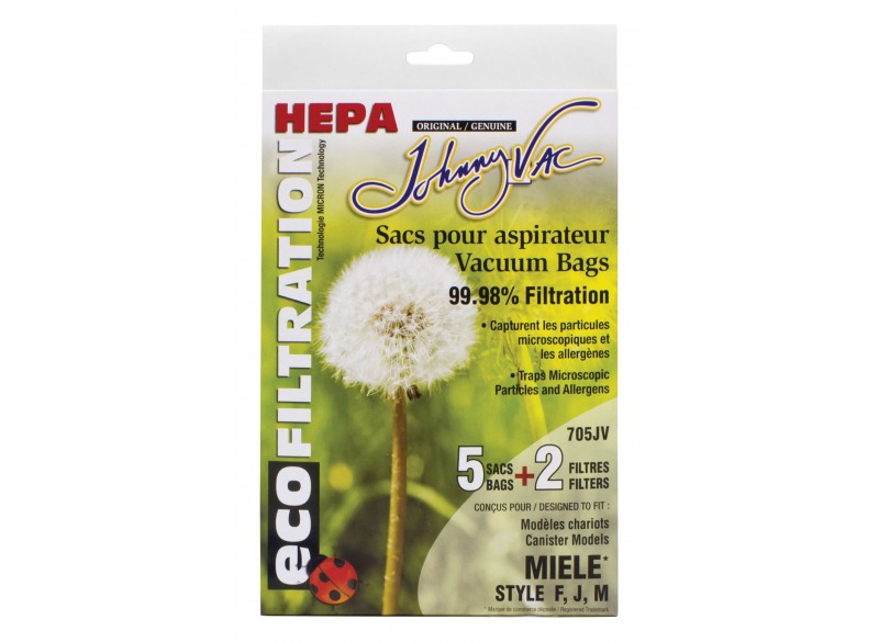 Sac microfiltre HEPA pour aspirateur Miele type F, J et M - paquet de 5 sacs + 2 filtres - Envirocare C205 FJM