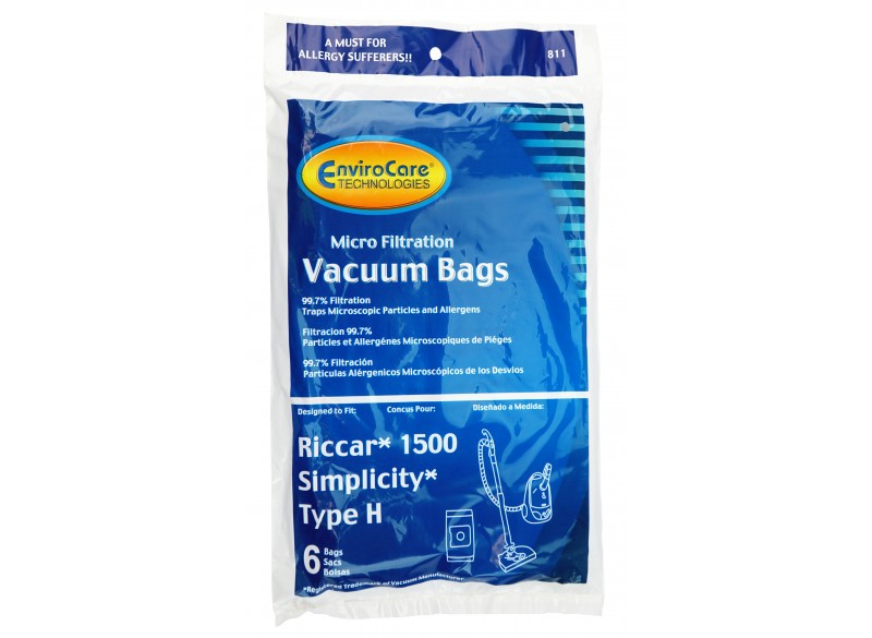 Microfilter Bag for Riccar 1500 and Simplicity Type H - Pack of 6 Bags - Envirocare 811