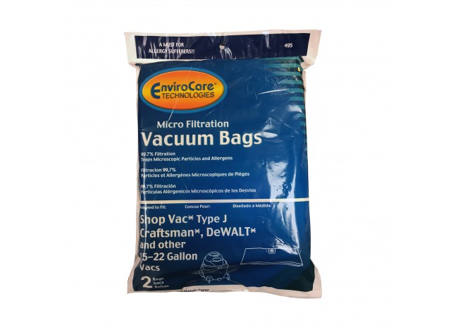 Microfilter Bag for Shop Vac with tank capacity from 15 to 22 gal / 56,8 l to 83,28 l  - Pack of 2 bags - Envirocare 495