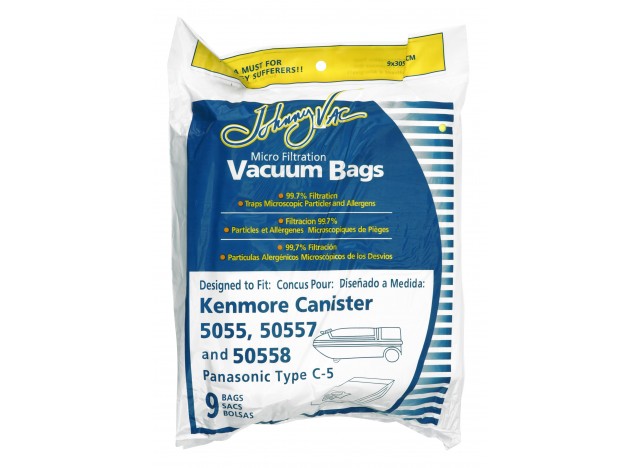 Microfilter Bag for Kenmore 5055, 50557 and 50558, Panasonic Type C-5 Canister Vacuum - Pack of 9 Bags - Envirocare 137-9