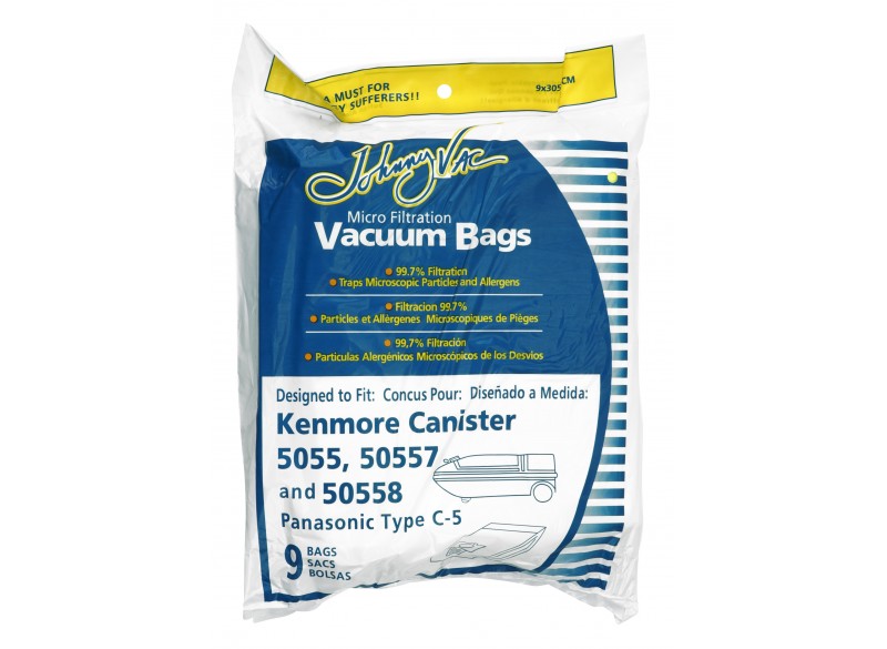 Microfilter Bag for Kenmore 5055, 50557 and 50558, Panasonic Type C-5 Canister Vacuum - Pack of 9 Bags - Envirocare 137-9