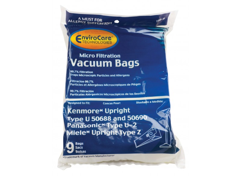 Microfilter Bag for Kenmore Type U 50688 et 50690, Miele Type Z and Panasonic Type U-2 Upright Vacuum - Pack of 9 Bags - Envirocare 159-9