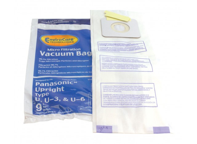 Microfilter Bag for Panasonic Type U Vacuum - Pack of 9 Bags - Envirocare 816-9