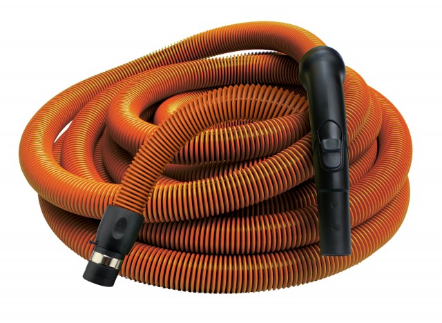 Central Vacuum Hose - 30' (9 m) - 1 1/4" (32 mm) dia - Orange - Black Plastic Curved Handle