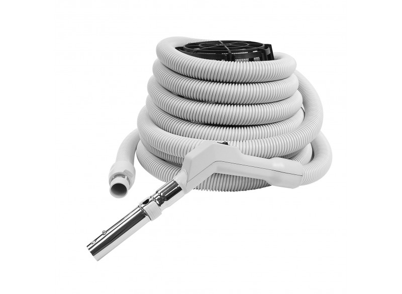 Hose for Central Vacuum - 30' (9 m) - 1 3/8" (35 mm) dia - Grey - On/Off Button - Button Lock - Plastiflex  XE130138030BU3