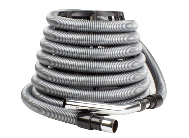 Hose for Central Vacuum - 30' (9 m) - Silver - Straight Handle - Button Lock - Flexible - Strong